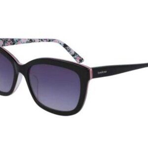 Bebe Altair sunglasses bb7228 black w/pink and floral trim. NWT and case